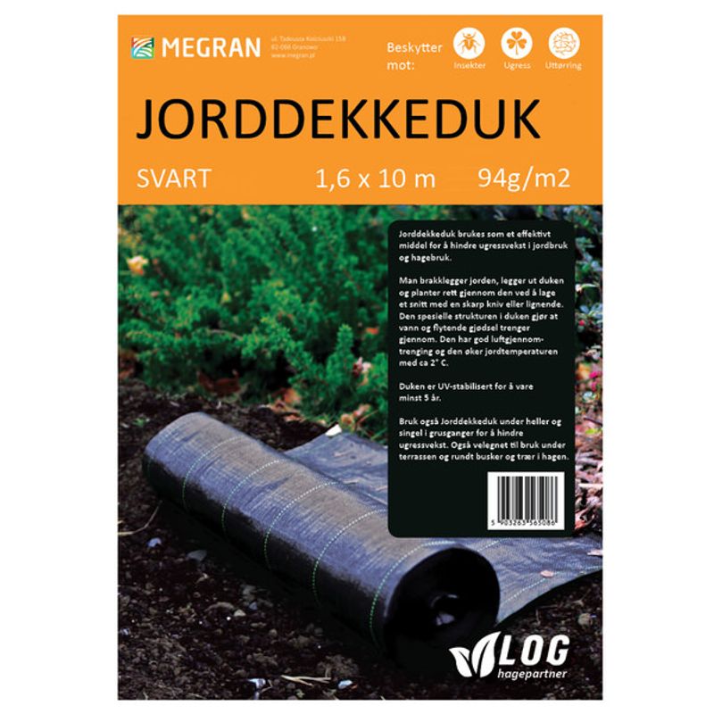 Jorddekkeduk Sort 1,6 x 10 meter