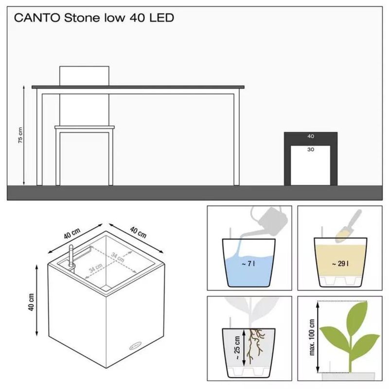 Canto Stone 40 LED, Lechuza Blomsterpotte